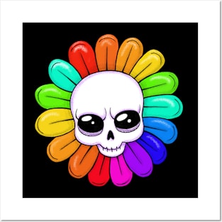 Rainbow Flower Skull Posters and Art